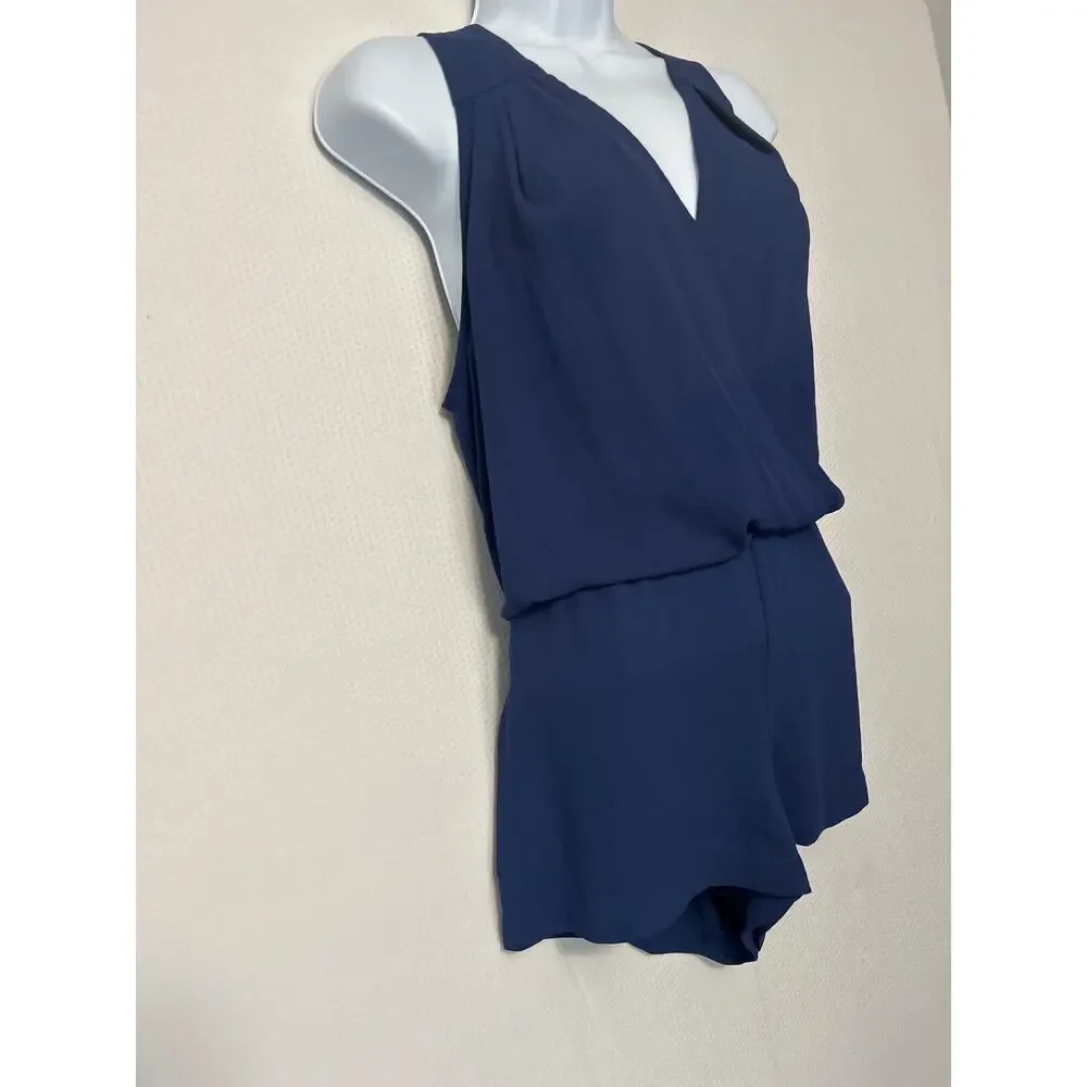 BCBGMAXAZRIA Blue Thalia Draped Romper One Piece Lightweight Pockets‎ Size Small